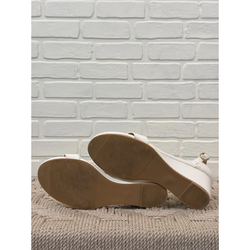 Odifu Ankle-Strap Wedge Sandals Cream Open-Toe Size 5